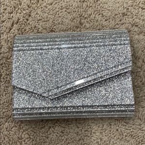 Silver Glitter INC Clutch with Silver Strap NEW
